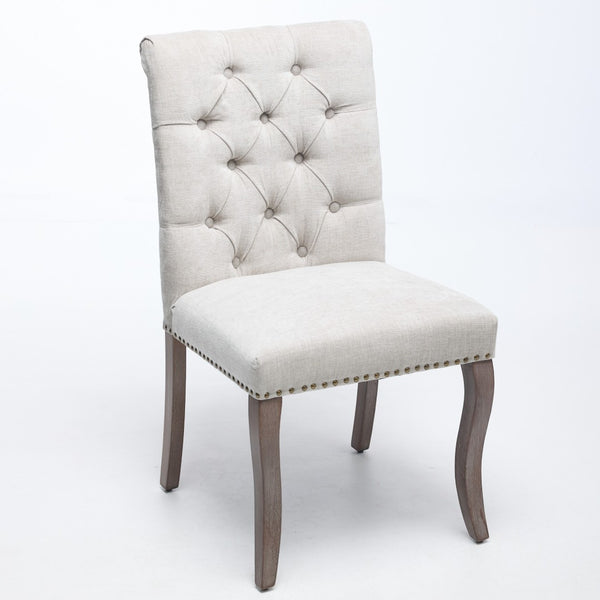 English Elm Upholstered Chenille Tufted Dining Chairs Set of 2 with Curved Wood Legs Club Style Beige W1143P457780