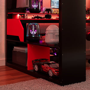 English Elm Full Size Gaming Loft Bed with Rgb Lighting Built-in Desk and Usb Charging Ports LT000275AAJ