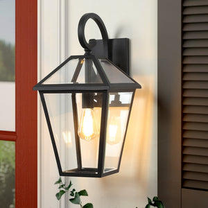 English Elm 10" Vintage Outdoor Wall Lanterns Set of 2, Black Weatherproof Sconces with Clear Glass, Rustic Porch Lighting Elegance W1340P239406