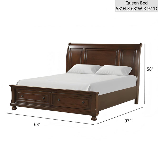 English Elm Meade Queen Sleigh Bed With Footboard Storage In Dark Cherry Finish - Elegant & Durable Design B078S00646