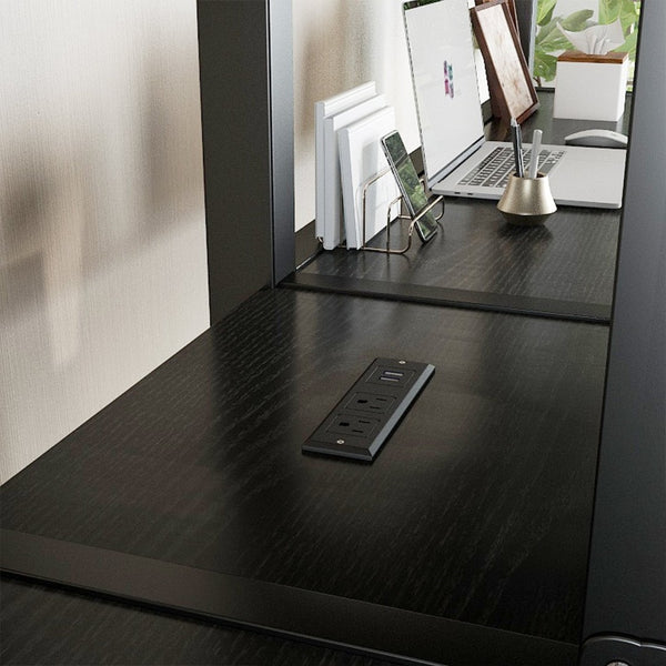 English Elm Twin Metal Loft Bed With Dual Desks, Wardrobe, Shelves & Power Outlet For Ultimate Space-Saving Design W1580S00114-GIGA