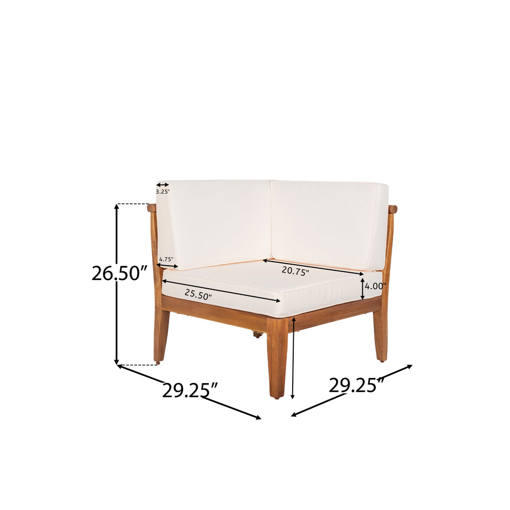 English Elm Christopher Knight Home® - ASTON Acacia Outdoor Corner Sofa with Coffee Table — Mid-Century Beige 6-Seater, Removable Cushions N773P252039B