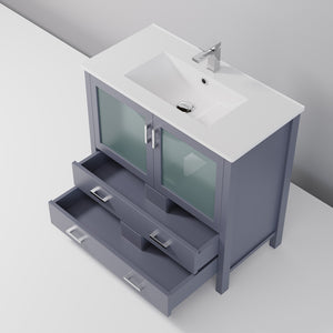 English Elm Dark Grey 36 in. Bath Vanity with White Ceramic Top, Soft-Close Drawers, Chrome Faucet Included (Durable) B2731P260516