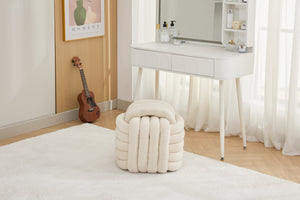 English Elm 060-Chenille Plush Knot Ottoman Stool with Foam Fill & Wooden Frame — Stylish, Comfortable Indoor Seat (No Assembly) Beige W527P239023