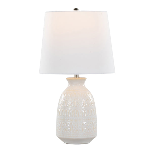 English Elm Claudia Off-White Ceramic Table Lamp Set of 2 with Textured Vase Base, White Linen Shade, Polished Nickel Accents B202P224014