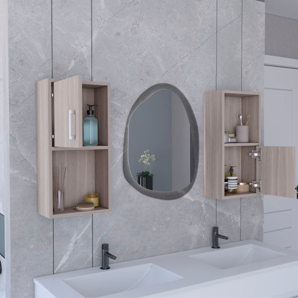 English Elm Oba Beige 2-Pc Wall-Mounted Bathroom Medicine Cabinet with Open & Closed Storage, Compact Design B070P188847