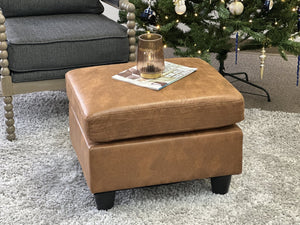 English Elm Sierra Faux Leather Ottoman with Breathable PU Upholstery, Padded Comfort Seat and Durable Legs (20x24x8) Light Brown B343P324366