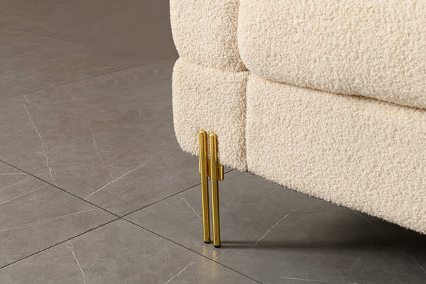 English Elm Luxurious three-seat upholstered sofa with golden legs and plush pillows, modern chic design for living rooms Beige B205S00085