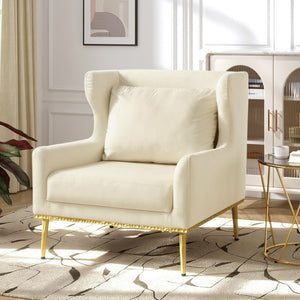 English Elm Modern Velvet Accent Chair Curved Arms Plush Cushion Upholstered Seat for Living Room Beige N763P360686A