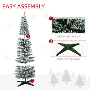 English Elm Homcom 9 Foot Snow Flocked Pencil Christmas Tree With Pine Cones & Berries For Compact Spaces W2225P229733