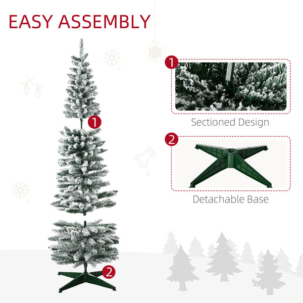 English Elm Homcom 9 Foot Snow Flocked Pencil Christmas Tree With Pine Cones & Berries For Compact Spaces W2225P229733