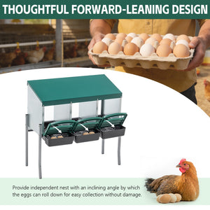 English Elm Nesting Box Galvanized Steel 3 Compartment Chicken Laying Station with Roll Out Tray W1422P292940