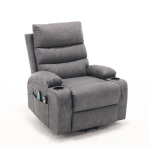 English Elm 21"seat Large Electric Power Lift Recliner Chair with 8-Point Vibration Massage, Lumbar Heat, Remote Control and Cup Holders for Easy Standing Comfort and Pocket Storage Grey W311P316093