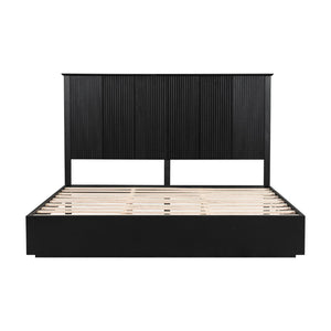 English Elm Stylish King Bed Frame Vertical Slat Headboard Low Profile Contemporary Bedroom Black N770PK369234B