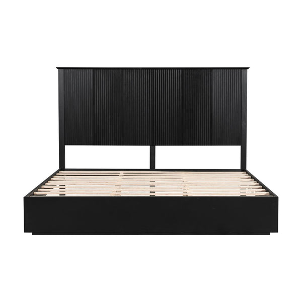 English Elm Stylish King Bed Frame Vertical Slat Headboard Low Profile Contemporary Bedroom Black N770PK369234B