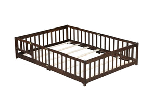 English Elm Full Size Floor Bed With Safety Fence & Door - Eco-Friendly Rubberwood Frame In Rich Espresso Finish W504P286381