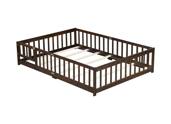 English Elm Full Size Floor Bed With Safety Fence & Door - Eco-Friendly Rubberwood Frame In Rich Espresso Finish W504P286381