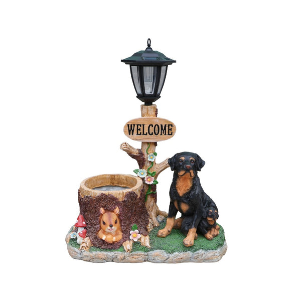 English Elm Rottweiler Mother and Puppy Sculptural Garden Planter Weatherproof Outdoor Accent W5398P464249