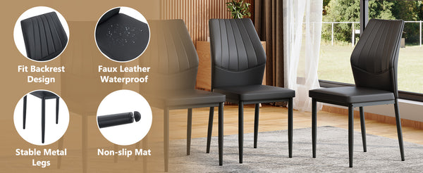 English Elm Set of 4 Brown Shell-Pattern Dining Chairs with Ergonomic Tech Fabric, Sturdy Metal Legs, 37" Black W1151P359596