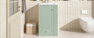 English Elm 20" Freestanding Bathroom Vanity Mdf Cabinet Ceramic Sink Open Shelves Powder Room Green N725P364210F
