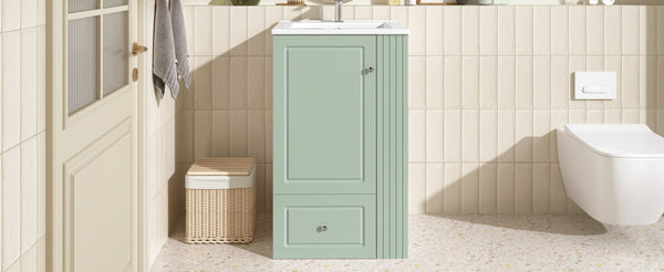 English Elm 20" Freestanding Bathroom Vanity Mdf Cabinet Ceramic Sink Open Shelves Powder Room Green N725P364210F