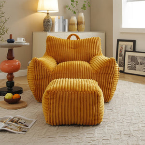 English Elm Giant Plush Bean Bag Chair with Armrests and Footstool for Ultimate Comfort, Durable Corduroy Lounge Sofa Yellow W1117P309392
