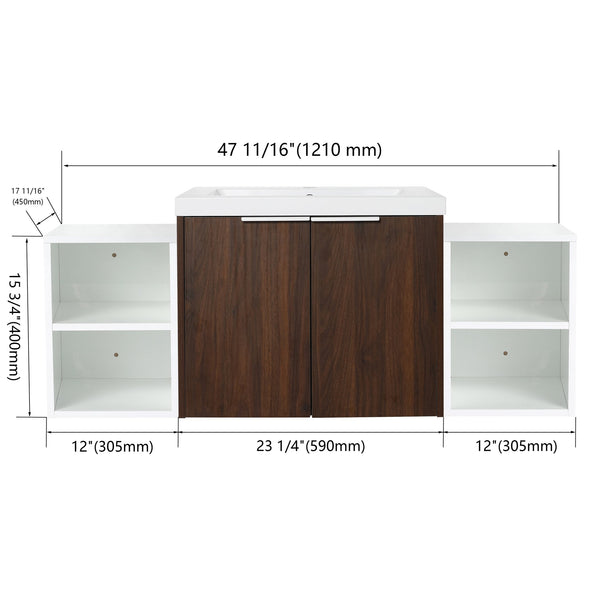 English Elm 48 Inch Wall Mounted Bathroom Vanity with Resin Sink, Soft-Close Doors, Metal Handles, Storage—Durable Eco Plywood California Walnut W999S00185