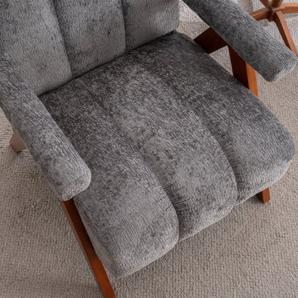 English Elm Mid-century Modern Chenille Lounge Chair Set Oak Frame Cloud Silhouette Living Room Gray W1170S00050