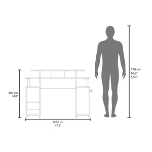 English Elm Blue Accents Minimalist Gaming Desk Wengue Finish with Elevated Monitor Shelf, 4 Shelves & Door Organizer B062P290272