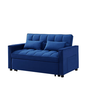 English Elm 54inch Flannel Sleeper Sofa with Double Armrests and Pouch, Adjustable Backrest Converts to Bed Dark Blue W1410P256596