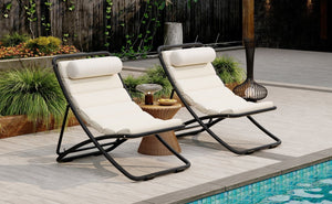 English Elm Trexm Rattan Wrapped Folding Outdoor Lounge Chair Set with Cushion and Adjustable Recline Black N715P428435D