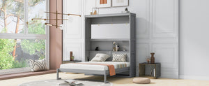English Elm Queen Murphy Wall Bed with Integrated Shelving Foldable Mdf Cabinet for Guest Rooms Gray LP000693AAE-4