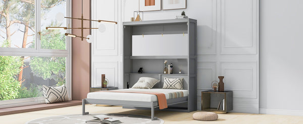 English Elm Queen Murphy Wall Bed with Integrated Shelving Foldable Mdf Cabinet for Guest Rooms Gray LP000693AAE-4