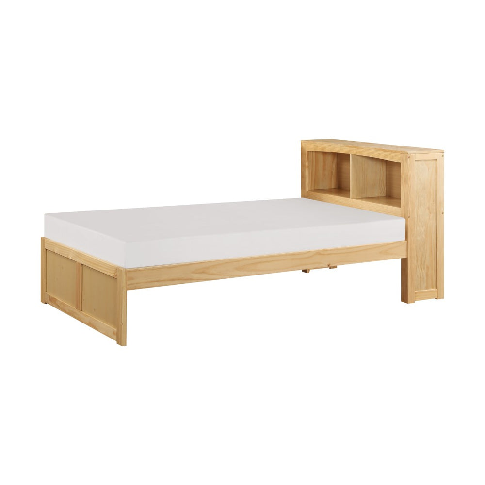 English Elm Modern Twin Platform Bed with Bookcase Headboard in Warm Natural Pine Wood Finish B011S02420