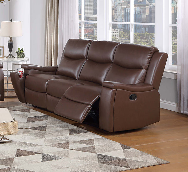 English Elm Recliner Plush 3-Seat Manual Sofa with Hidden Cup Holders, Headrest Support for Ultimate Comfort and Style Camel 81 L x 31 W x 26 H B089P240490