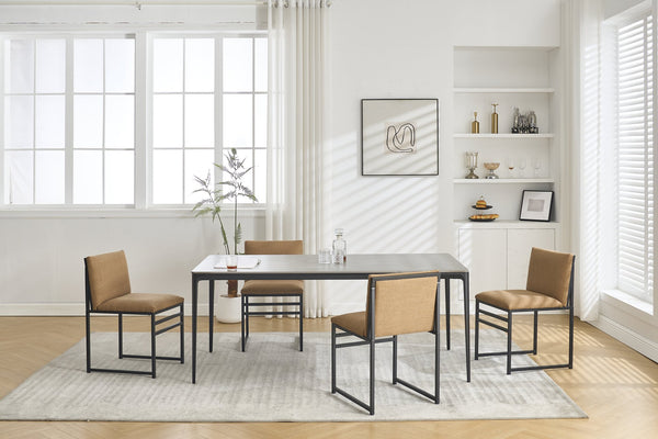 English Elm Modern Upholstered Dining Chairs Set of 2 with Linen-Like Fabric, High-Resilience Foam and Metal Frame Elegant Comfort Coffee W1249P257009