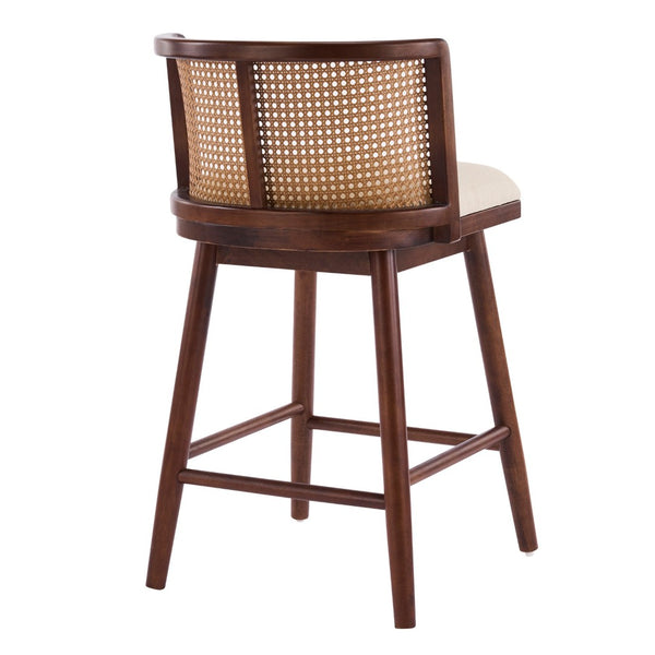 English Elm Talia Rubberwood Counter Stools with Rattan Back Cushioned Seat Scandinavian Set of 2 N775P369555D-S4
