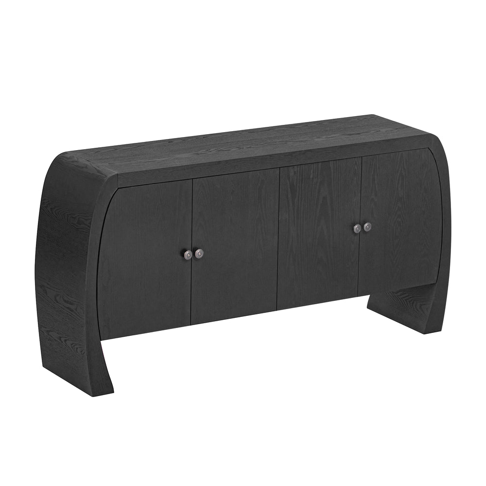 English Elm U-Style Ash Veneer Four-Door Storage Cabinet with Curved Legs, 220lb Top Capacity for Hallways Black N711P241277B