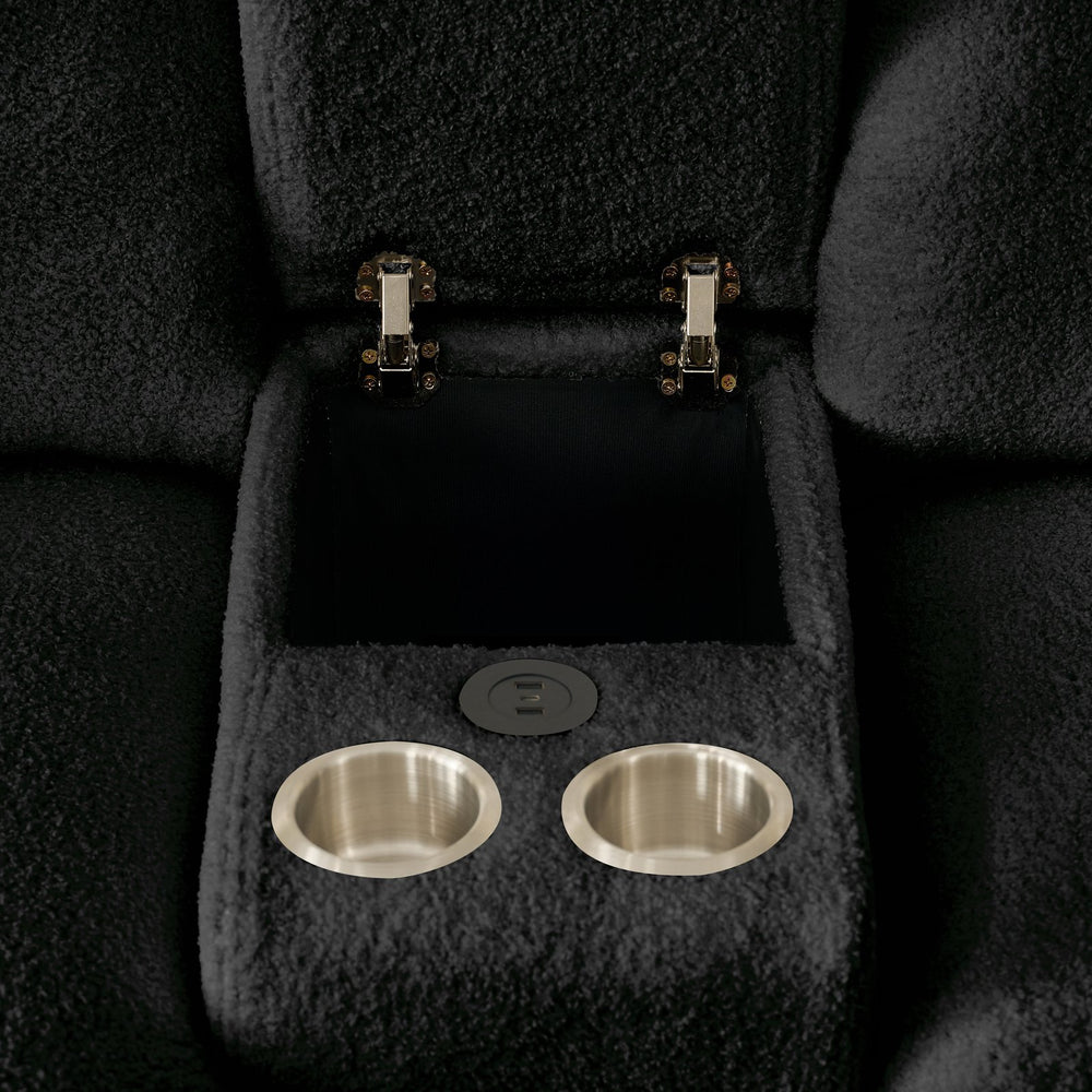 English Elm 91.7" Premium Teddy Fabric Sofa - Modern Cloud Sectional with Console, USB Charger, Cup Holder, Storage W1825S00020