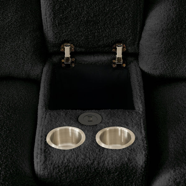 English Elm 91.7" Premium Teddy Fabric Sofa - Modern Cloud Sectional with Console, USB Charger, Cup Holder, Storage W1825S00020