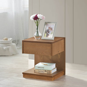 English Elm Modern End Table with USB Port and Drawer, 18"x12.5"x19" Compact Nightstand with Open Shelf Brown Finish B011P194591