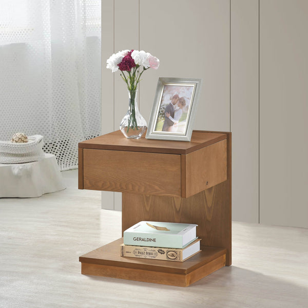 English Elm Modern End Table with USB Port and Drawer, 18"x12.5"x19" Compact Nightstand with Open Shelf Brown Finish B011P194591