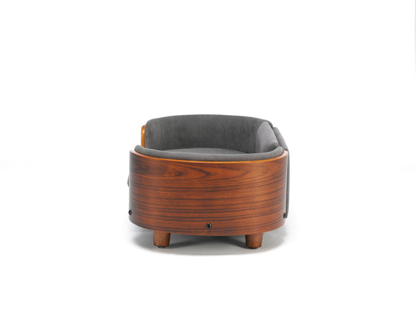 English Elm Scandinavian Elevated Pet Sofa Bed with Walnut Bent Wood Back, Velvet Stain-Resistant Fabric, Cozy Rest Dark Gray W794125914