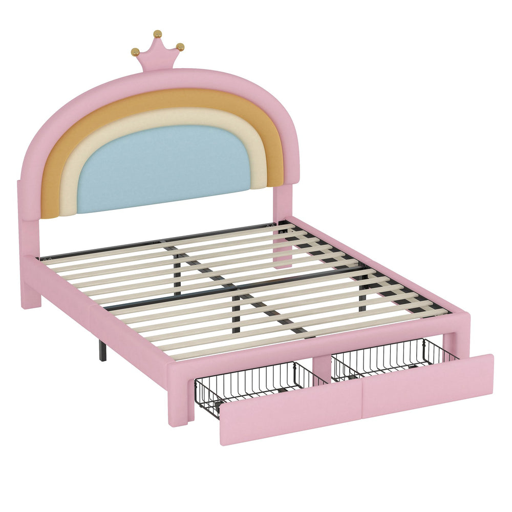 English Elm Full Velvet Rainbow Platform Bed with Storage Drawer, Pink Upholstered Princess Frame, No Box Spring Needed N733P234609H