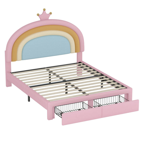 English Elm Full Velvet Rainbow Platform Bed with Storage Drawer, Pink Upholstered Princess Frame, No Box Spring Needed N733P234609H