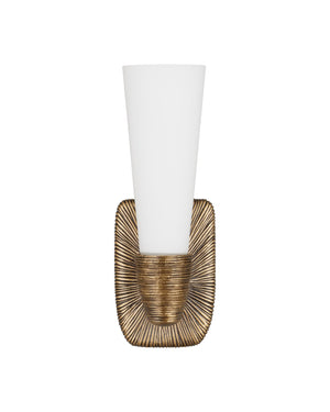 Currey & Company Bonaz Brass Bath Wall Sconce - Sculptural Design With Soft Glow, Dimmable And Damp Rated Accent Light Gold Glass ,Brass 5800-0067-currey-company