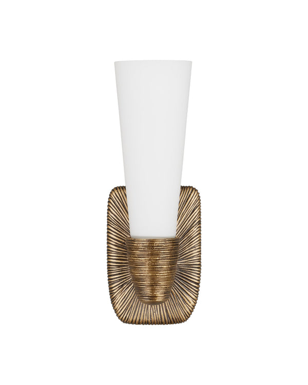 Currey & Company Bonaz Brass Bath Wall Sconce - Sculptural Design With Soft Glow, Dimmable And Damp Rated Accent Light Gold Glass ,Brass 5800-0067-currey-company