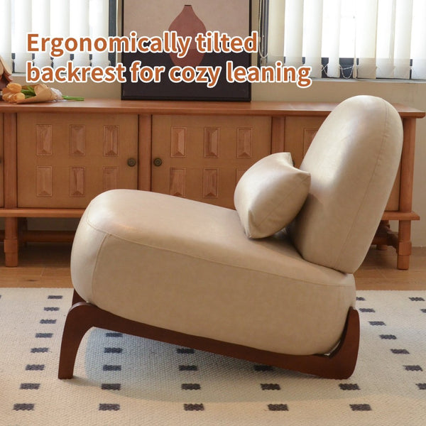 English Elm Cute Faux Leather Armless Accent Chair Solid Wood Legs Cushioned Seat Modern Cream W2105P440975