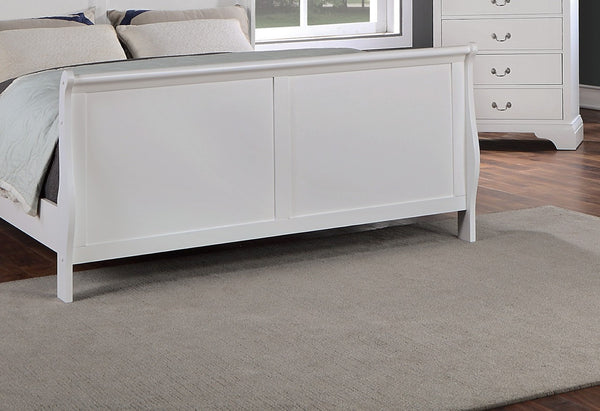 English Elm Modern French Inspired Queen Sleigh Bed White Wood Frame Curved Headboard Footboard B011S01137