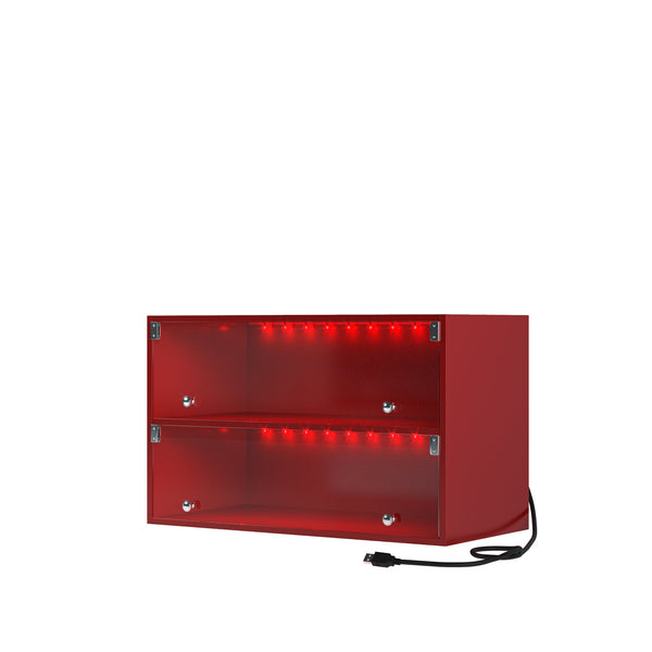 English Elm Red Glass Door Shoe Box Showcase Cabinet for Sneakers with RGB LED Lights, Wall-Mountable, Stackable W1320P183133